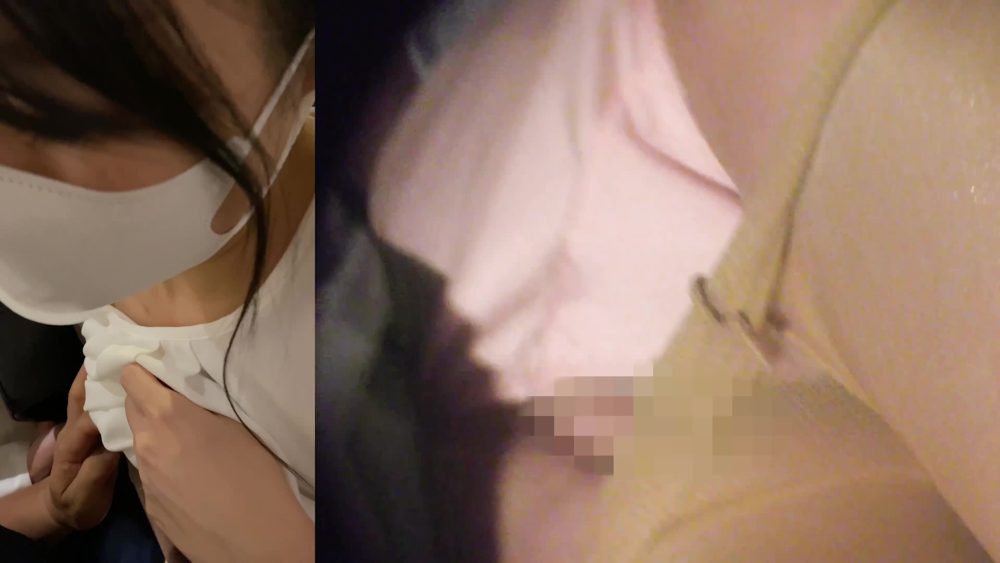 [音声有]清楚系美乳OLがブラとパンストをズラされ集団痴漢。耐えれず漏れる声。-13