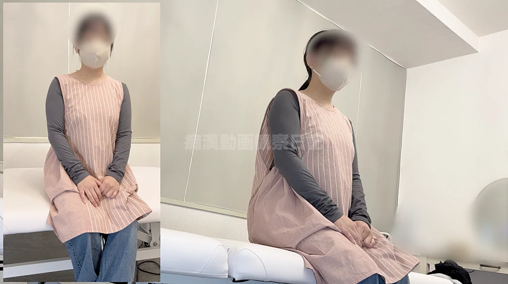 【触診4】Hカップ保育士の巨乳をオイルでヌルヌルテカテカに!後ろからのしつこい乳首責めで「イク…!」ビクンビクンと思わず絶頂-1