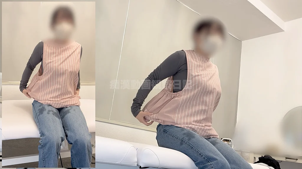 【触診4】Hカップ保育士の巨乳をオイルでヌルヌルテカテカに!後ろからのしつこい乳首責めで「イク…!」ビクンビクンと思わず絶頂-33