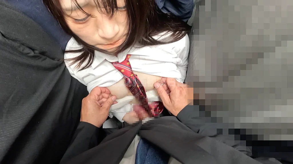 【痴触】満員電車で知らないおじさんと密着ハグして無垢な手に精子をかけられる-24